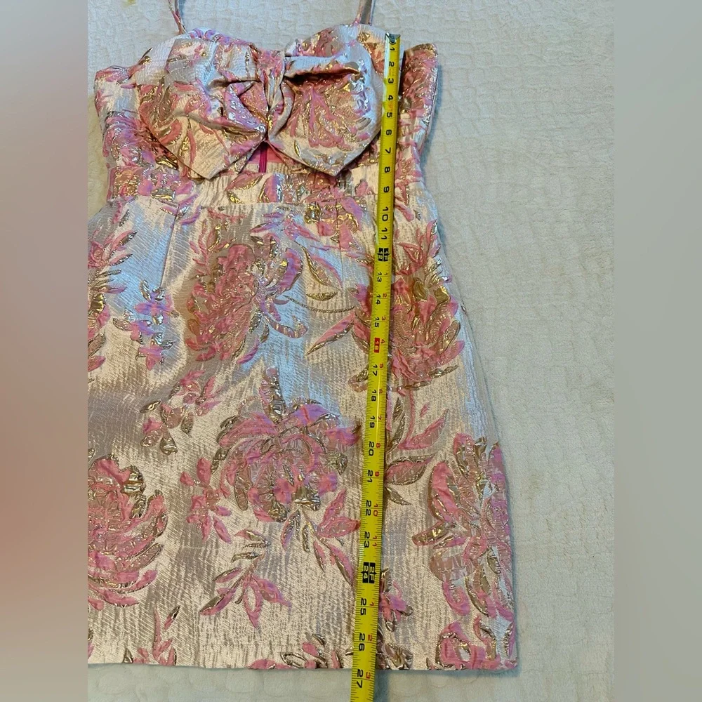 NWOT Aura Women’s Rose Gold and Pink Textured Exaggerated Bow mini dress